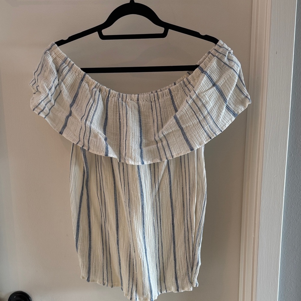 Striped Off-Shoulder Top - Blue and White